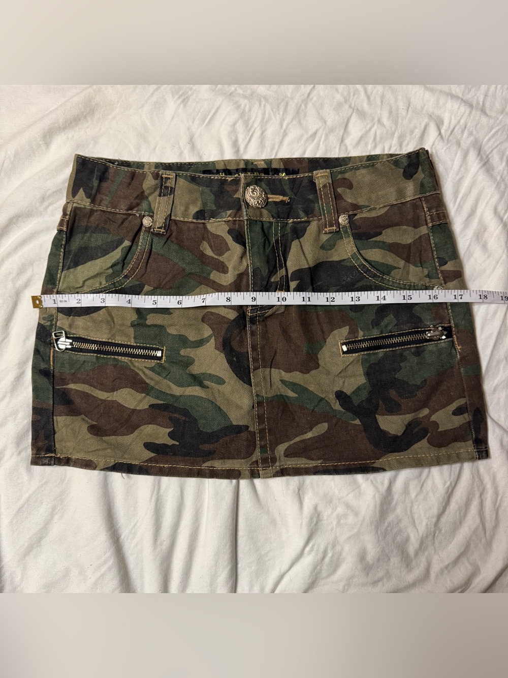 Rare Vintage Red Pepper Denim Camo Skirt Archive Gold Tag Sz 26 Y2K Embroidered - Picture 10 of 11
